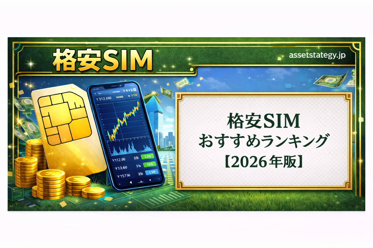 格安SIMおすすめランキング【2026年版】iPhoneとSIMカードでスマホ代節約を表したイメージ画像